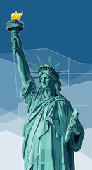 Fototapeta premium The Statue of Liberty, a colossal neoclassical sculpture on Liberty Island in New York Harbor, stands tall with her torch held high.