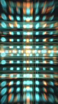 Abstract Light Display with Moving Glowing Dots Illuminating Grid in Futuristic Environment
