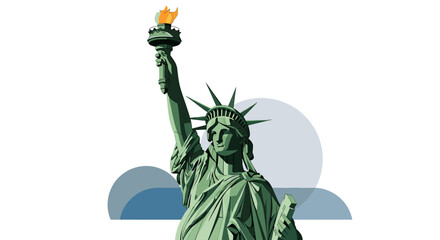 Fototapeta premium The Statue of Liberty, a neoclassical sculpture on Liberty Island in New York Harbor, stands tall with her torch held high, a symbol of freedom and democracy.