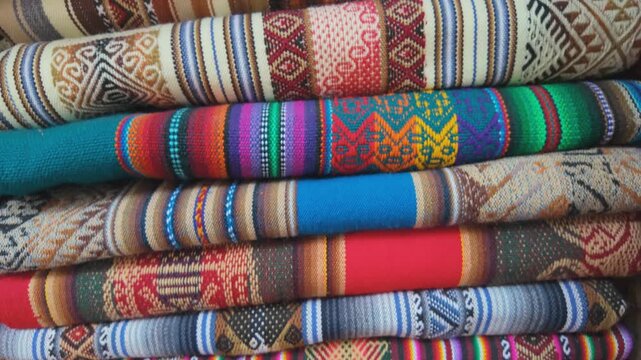 Colorful Traditional Peruvian Textiles with Andean Patterns