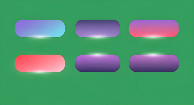 modern gradient UI button set with rounded corners, hover state glow effect, isolated on solid green screen background 