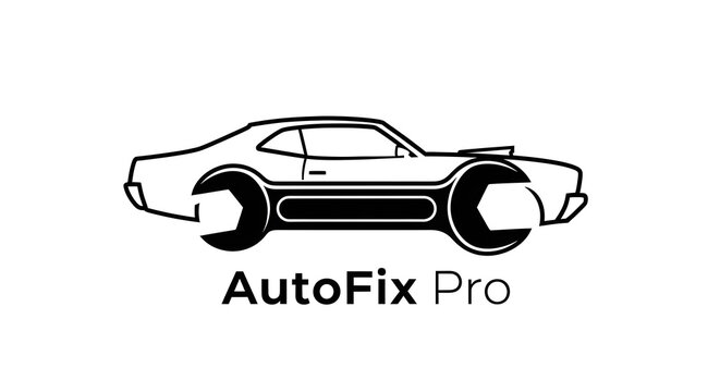 Professional automotive repair services logo featuring a classic car silhouette with integrated wrenches, symbolizing expert vehicle fixing, maintenance, and reliable auto care solutions