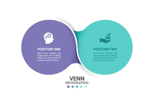 Modern Venn Diagram Infographic Template with Two Overlapping Circles and Business Icons