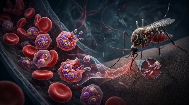 Mosquito Spreading Malaria Parasite in Human Bloodstream