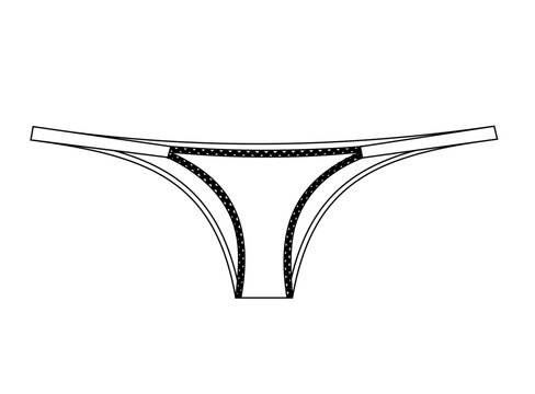 Women's Bikini Brief Technical Flat Sketch,Lingerie CAD Design: String Bikini Panty Vector, Low-Rise Bikini Underwear Technical Drawing, Front View Panty Template for Fashion Tech Pack.