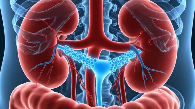 Detailed 3D Rendering of Human Kidneys and Urinary System.