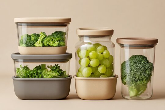 Minimalist healthy meal prep and sustainable fridge organization setup.