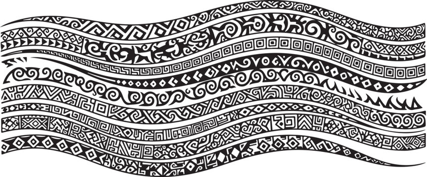 Intricate black and white wavy pattern design element