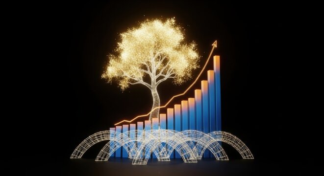 Financial Success Concept with Glowing Tree and Growing Graph