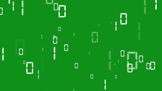 White digital binary digits motion graphics with green screen background