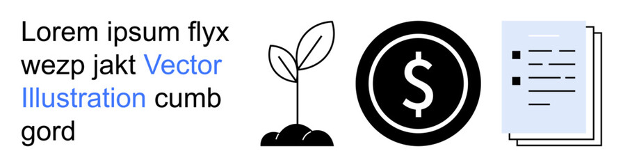 Fototapeta premium Investment strategy, sustainability, business planning, economic growth, financial literacy, and agriculture. a dollar sign, a growing plant and documents. Investment strategy and sustainability