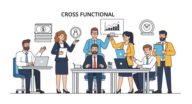 Cross functional team collaboration business meeting concept