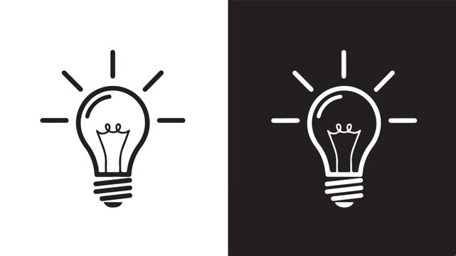 Light bulb icon set black and white illustration
