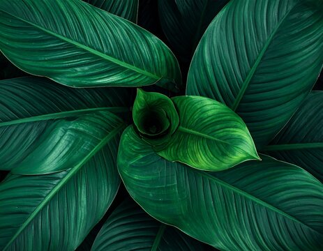 Lush, vibrant green plant with leaves fanning outward from a central bud, evoking growth
