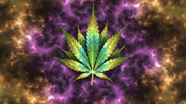 Abstract cannabis leaf illustration with intricate fractal background