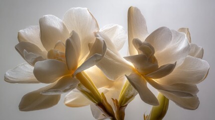 Fototapeta premium Elegant White Gardenia Bloom with Waxy Fragrant Petals Captured in Soft Light