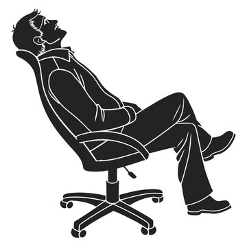 Relaxed office worker, reclined chair, business man vector, black silhouette