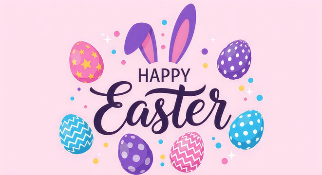 Title festive easter illustration with colorful eggs and bunny ears description a vibrant and cheerful easter graphic featuring decorated eggs bunny ears