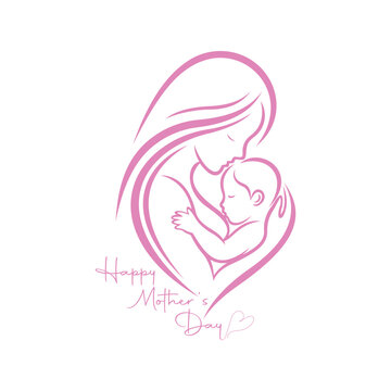 Mother loves her baby. Happy Mother's Day. Pink vector design