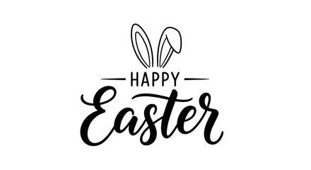 Fototapeta premium Title happy easter hand lettered calligraphy with bunny ears illustration description a black and white illustration featuring the words 'happy easter' in elegant