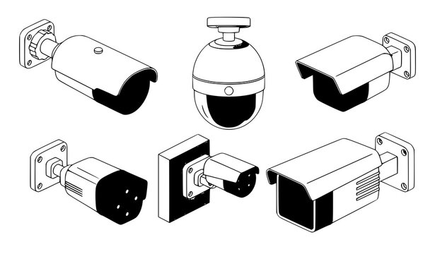Isometric CCTV camera collection with multiple angles surveillance security vector illustration