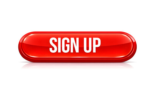 3D glossy red sign up button with bold white text for web and app registration