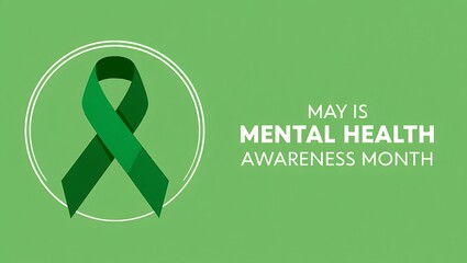 Mental health awareness month green ribbon symbol for support and consciousness