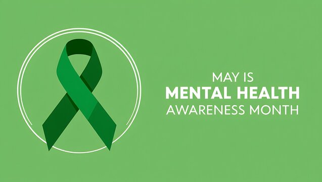 Mental health awareness month green ribbon symbol for support and consciousness