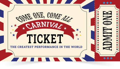 Obraz premium Vintage carnival ticket admit one retro circus event pass design