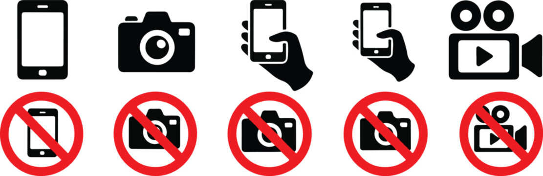 Set of 10 photography and videography related icons including cameras, smartphones, and video recorders.