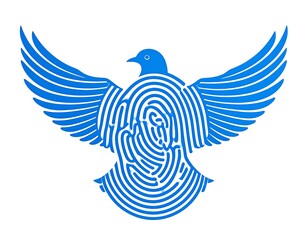 Fototapeta premium Blue dove, wings outstretched, fingerprint design