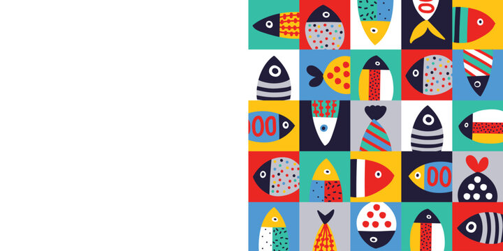 Fish. Vector sea poster. Undersea. 