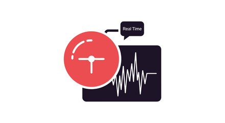 Fototapeta premium Abstract illustration depicting real-time data monitoring with a speedometer gauge and a waveform graph, symbolizing performance and immediate feedback.