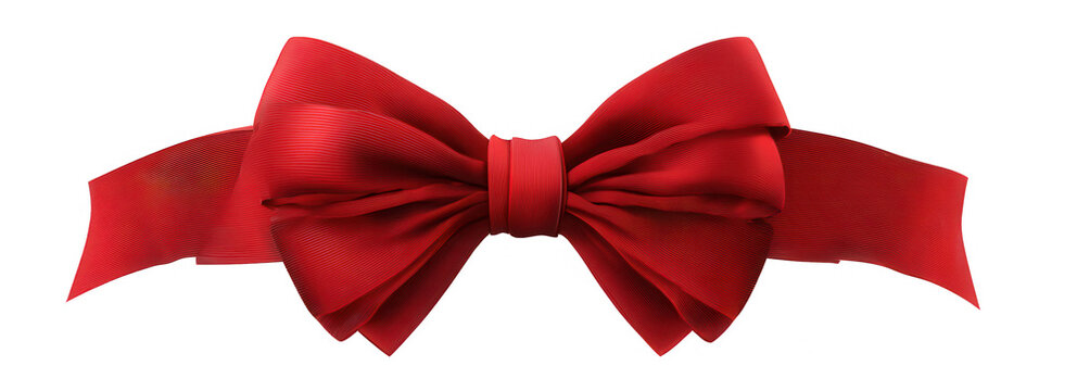 Elegante fiocco rosso in raso, isolato su sfondo bianco, perfetto per regali, celebrazioni e decorazioni festive con un tocco di lusso.