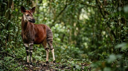 Naklejka premium Okapi in the Lush Green Rainforest