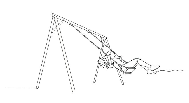 Vector illustration of Woman Relaxing on a Swing Set with Colorful Background Elements