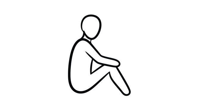 Vector illustration monochrome sitting person with bent knees and arms isolated on white background