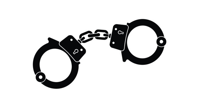 Vector illustration of black silhouette of handcuffs icon