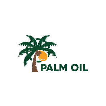 Simple Palm Tree Logo with Orange Circle and "Palm Oil" Text on Isolated White Background