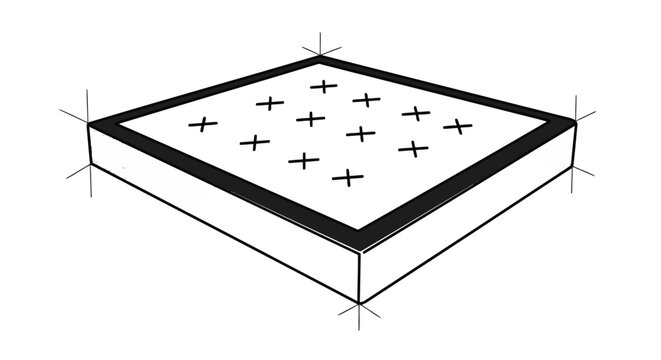 Vector illustration of technical drawing of a square mattress with tufted button details