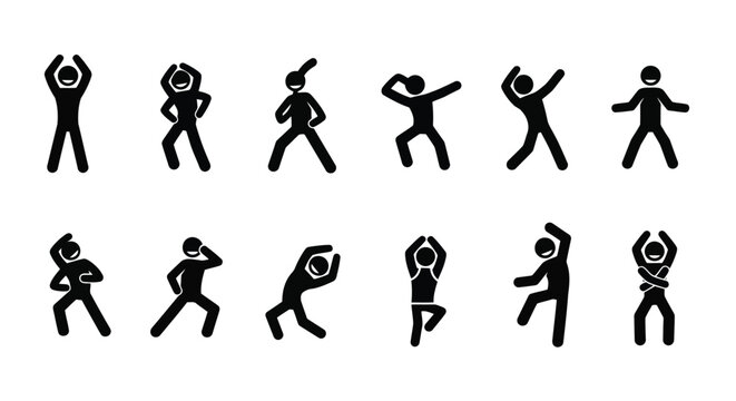 Vector illustration of set of stick figure people dancing and having fun