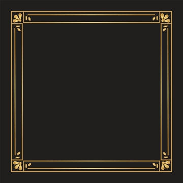 An ornate golden frame on a black background creates a decorative border