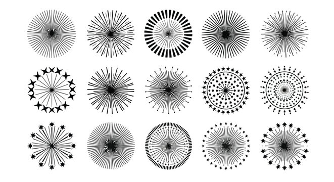 Vector illustration of set of hand drawn sunbursts and starbursts elements