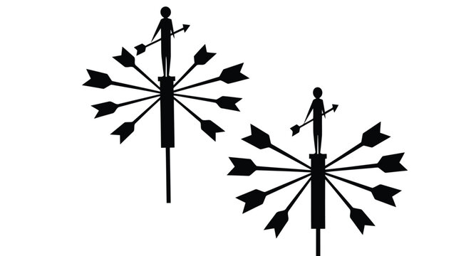 Vector illustration of silhouette of a person standing on a target with arrows pointing at them
