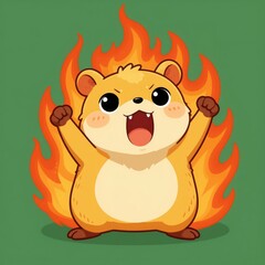 Fototapeta premium Excited Cartoon Hamster with Fire Background for Fun and Energy