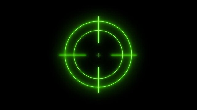 Glowing neon target icon animation. Military training , Military target icon animation .Crosshair, gun aim, sniper target, bullseye, hunting, target audience.4k black background icon animation