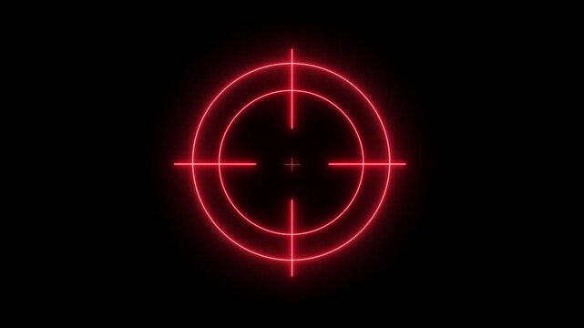 Glowing neon target icon animation. Military training , Military target icon animation .Crosshair, gun aim, sniper target, bullseye, hunting, target audience.4k black background icon animation