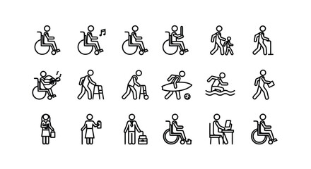 Naklejka premium Vector illustration of Colorful Stick Figures in Various Activities and Professions on White Background
