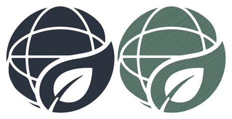 Obraz premium Eco globe icons, earth symbols, green and black vector graphics, sustainable logos, environmental signs