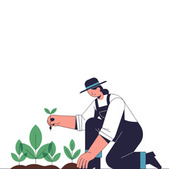Obraz premium A person plants a seedling in the soil outdoors in a gardening action.